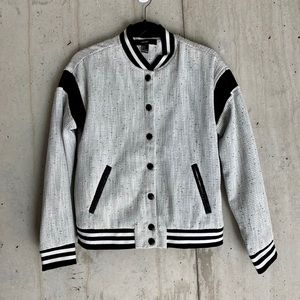 Gray Letterman Bomber Jacket - Black and White